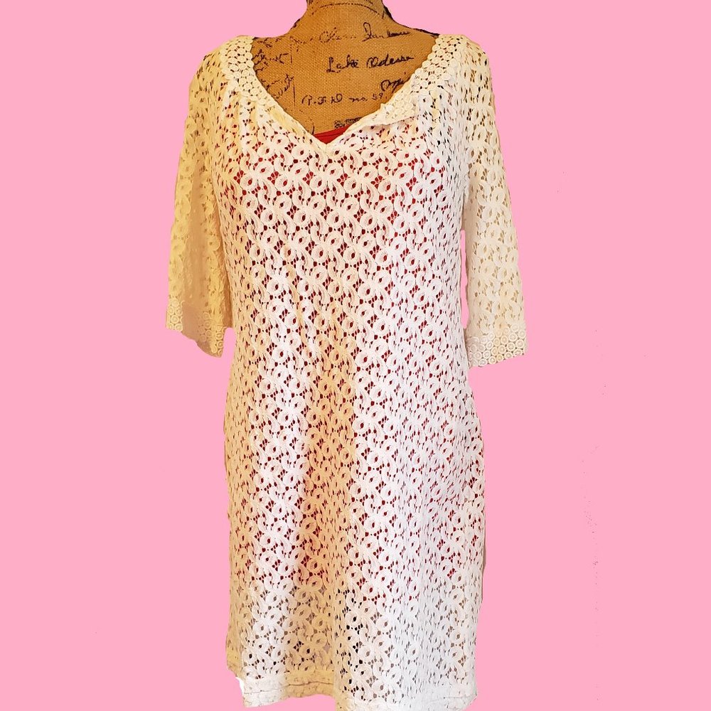 Nicole Miller White Floral Lace  Dress - Size 14